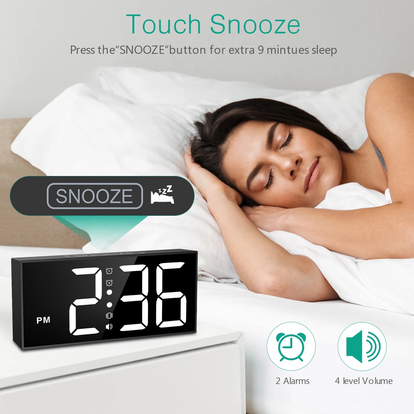 ORIA 7.5'' LED Vibrating Alarm Clock with Loud Alarm and Bed Shaker - Ideal for Heavy Sleepers and Hearing Impaired