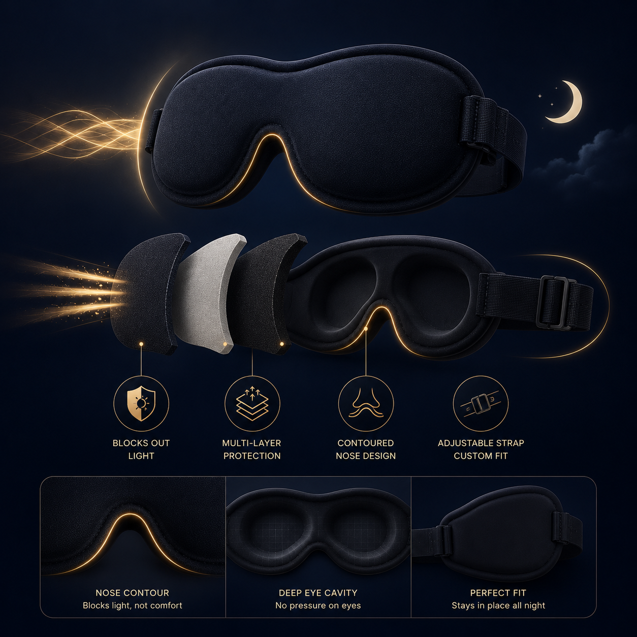 3D Contoured Light-Blocking Sleep Mask