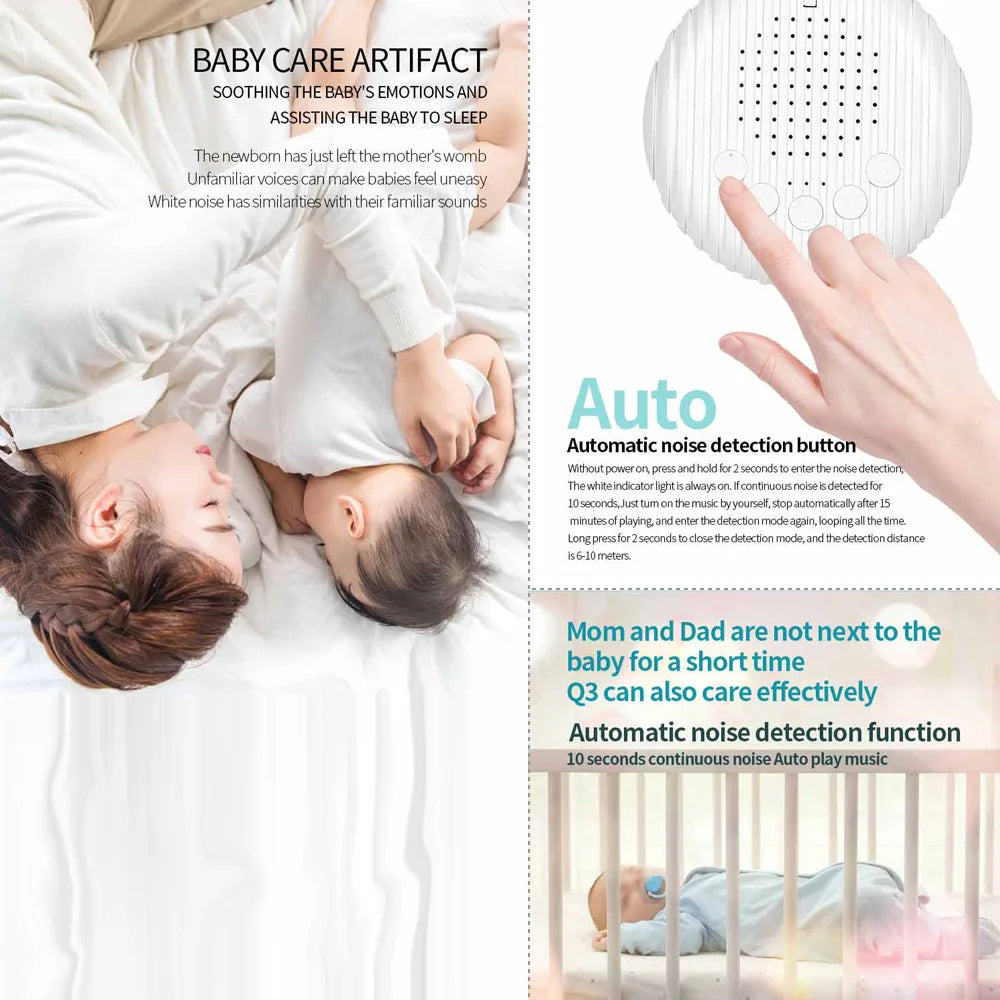 Portable White Noise Sound Machine for Babies - 10 Soothing Sounds, Adjustable Volume, Rechargeable Battery, USB Powered