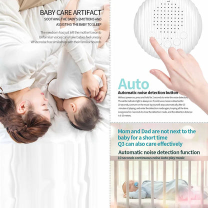 Portable White Noise Sound Machine for Babies - 10 Soothing Sounds, Adjustable Volume, Rechargeable Battery, USB Powered
