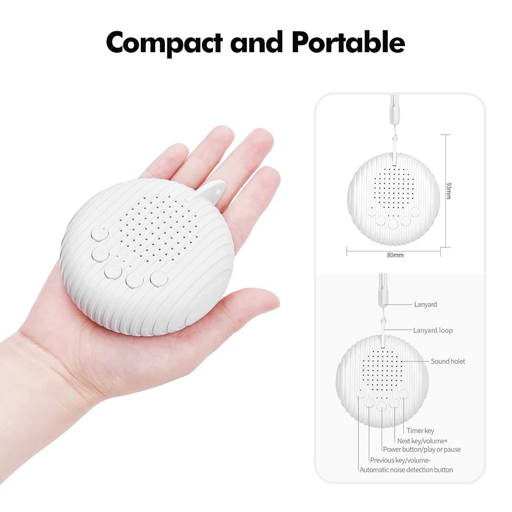 Portable White Noise Sound Machine for Babies - 10 Soothing Sounds, Adjustable Volume, Rechargeable Battery, USB Powered