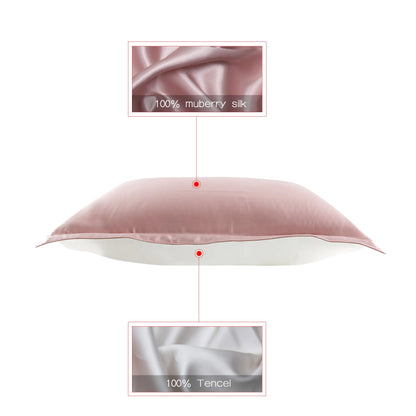 DISANGNI 100% Natural Mulberry Silk Pillowcase for Hair and Skin - Pure Silk Front with Breathable Lyocell Fiber Back, Single Pack