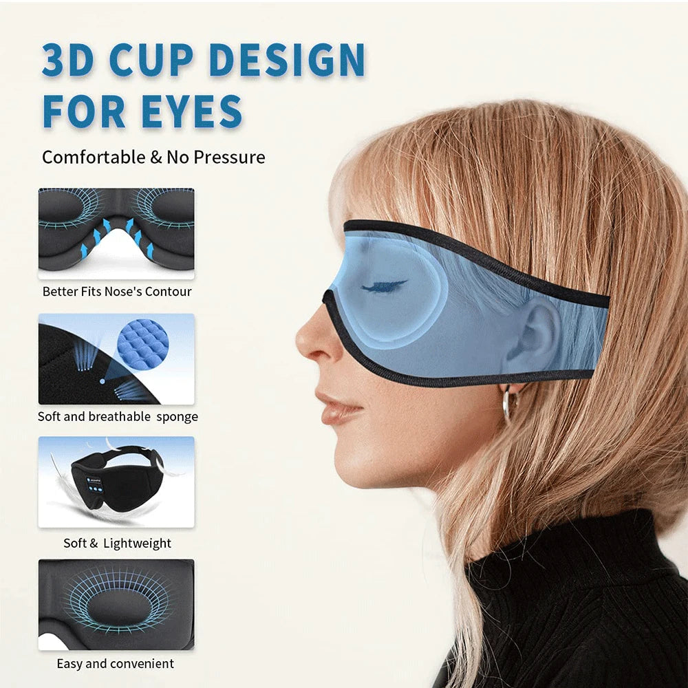 Bluetooth 3D Eye Mask with Built-in HD Speakers for Sleep - Music-Playing Headphones