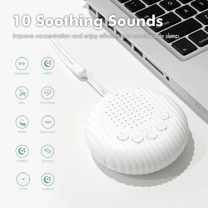 Portable White Noise Sound Machine for Babies - 10 Soothing Sounds, Adjustable Volume, Rechargeable Battery, USB Powered