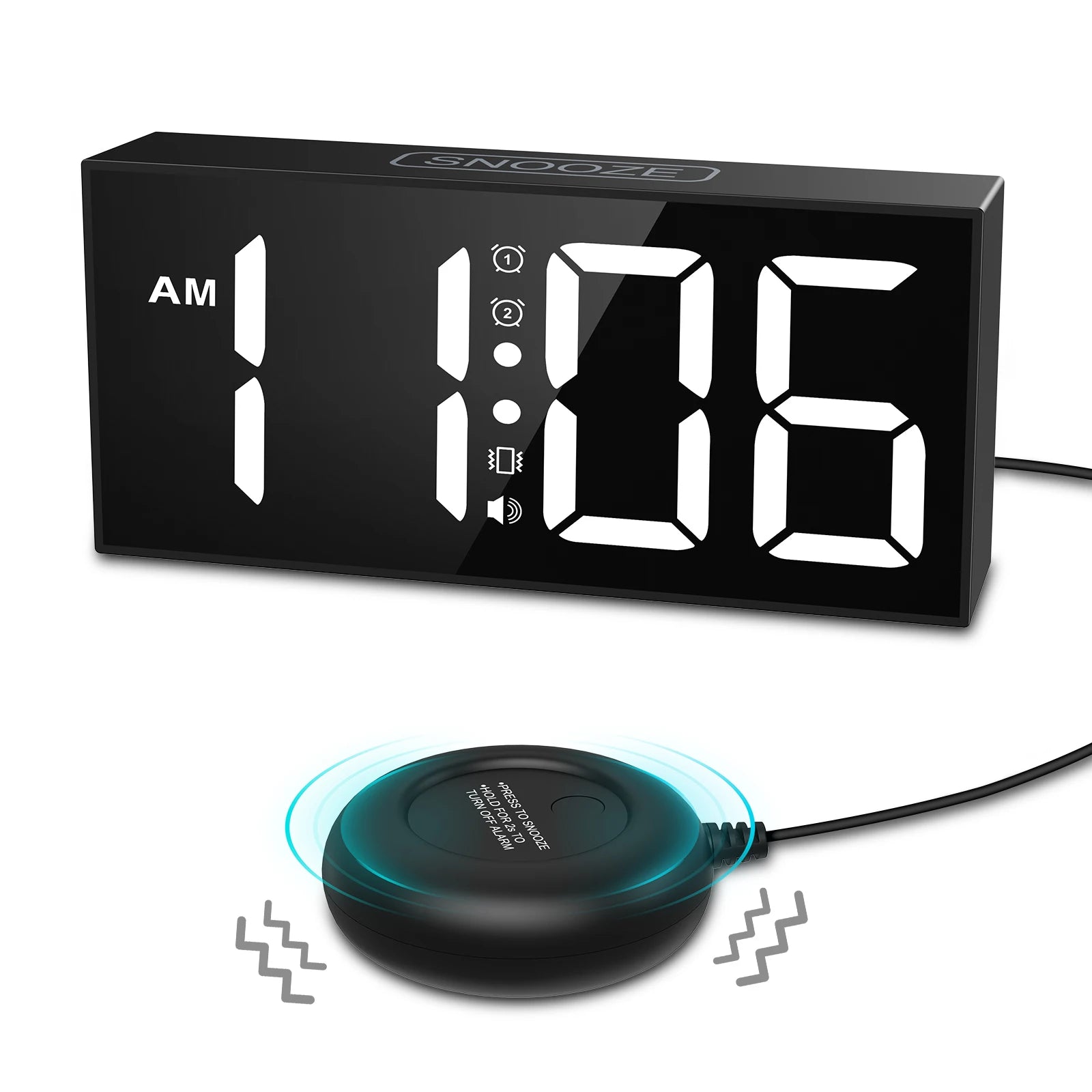 ORIA 7.5'' LED Vibrating Alarm Clock with Loud Alarm and Bed Shaker - Ideal for Heavy Sleepers and Hearing Impaired