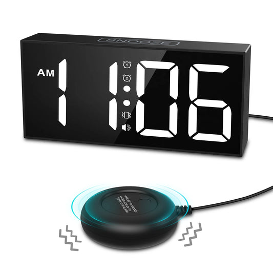 ORIA 7.5'' LED Vibrating Alarm Clock with Loud Alarm and Bed Shaker - Ideal for Heavy Sleepers and Hearing Impaired