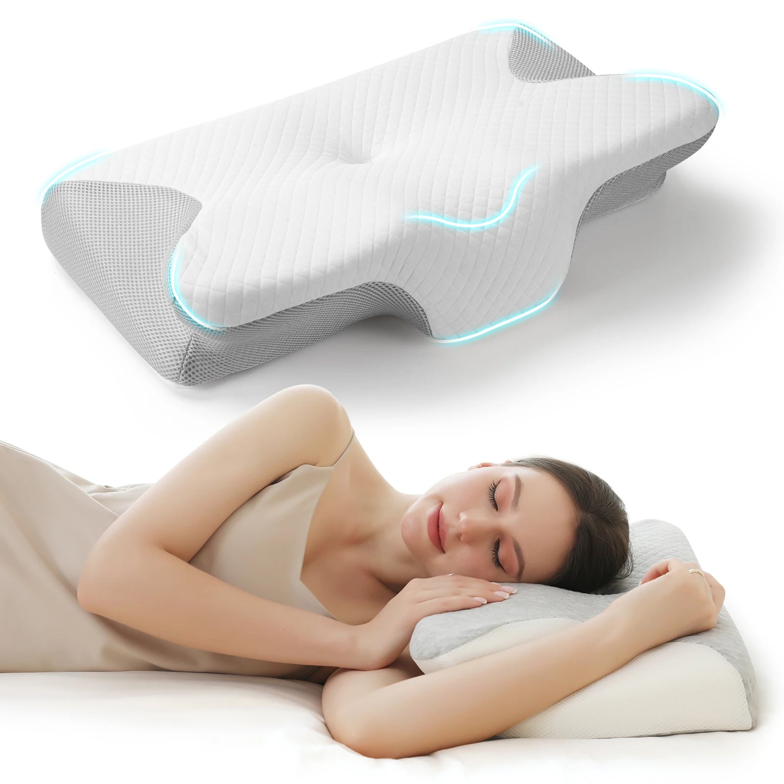 Ergonomic Ice Silk Memory Foam Neck Support Pillow for Adults