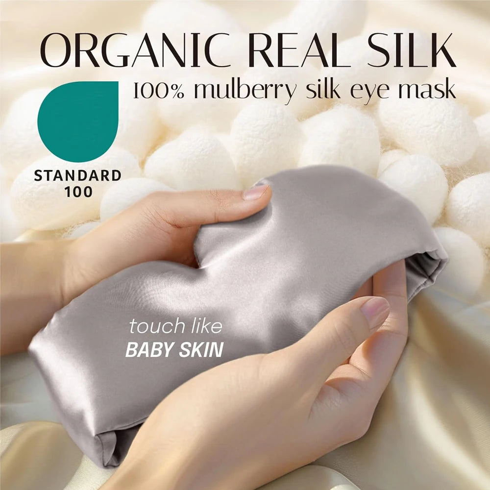 100% Mulberry Silk Eye Mask - Soft Padded Sleep Mask for Light Blocking, Travel Aid, and Comfortable Sleep