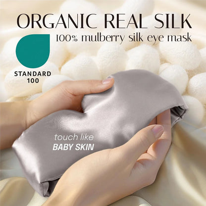 100% Mulberry Silk Eye Mask - Soft Padded Sleep Mask for Light Blocking, Travel Aid, and Comfortable Sleep