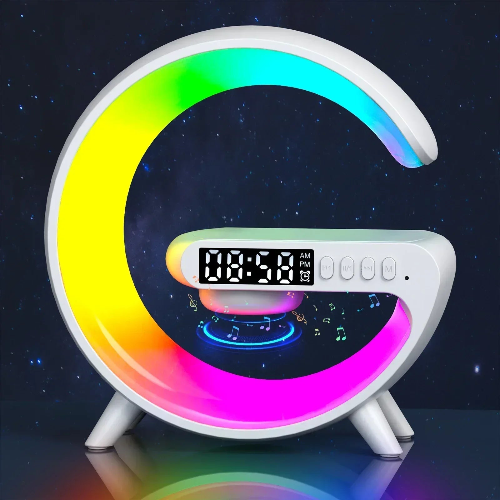 RGB Wireless Charging Stand with Alarm Clock and Speaker for iPhone 16/15/14/13, Samsung, and Xiaomi - Mini Fast Charging Dock Station