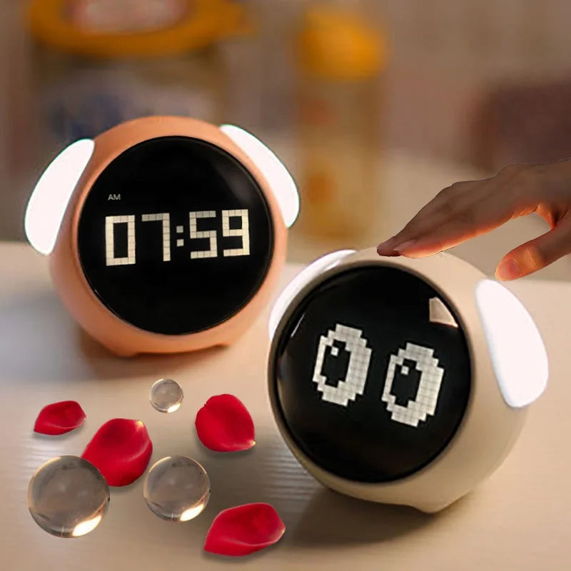 Wireless Smart Cartoon Alarm Clock for Kids - Digital Emotion Table Clock with Light