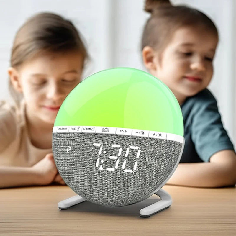 Colorful Sunrise Alarm Clock - Wake Up Light with Natural Sounds for Bedroom and Living Room Decor