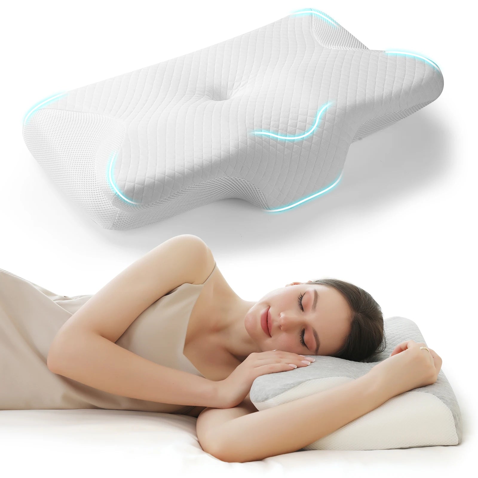 Ergonomic Ice Silk Memory Foam Neck Support Pillow for Adults