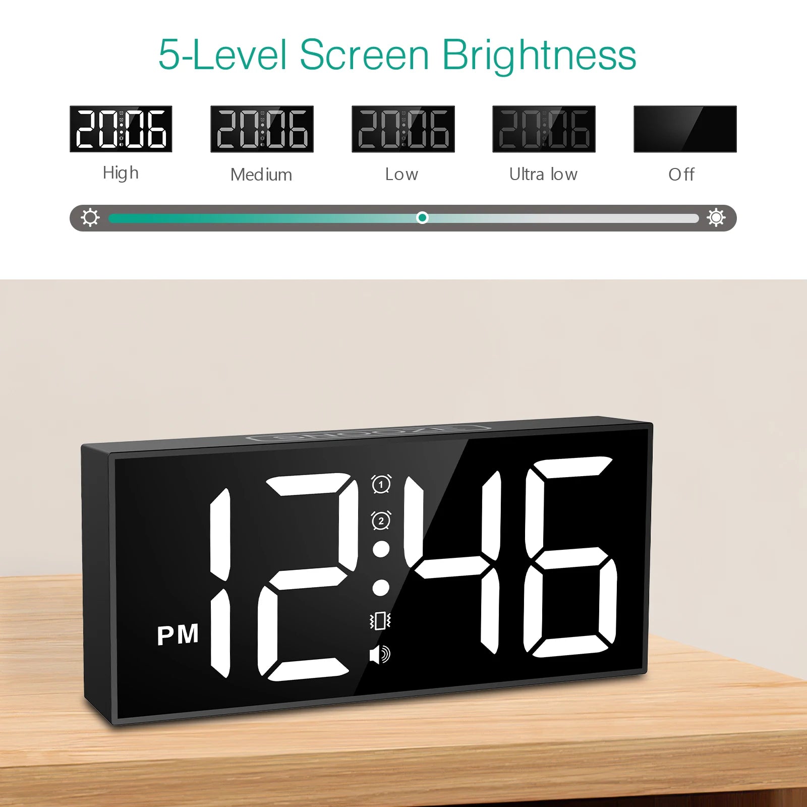 ORIA 7.5'' LED Vibrating Alarm Clock with Loud Alarm and Bed Shaker - Ideal for Heavy Sleepers and Hearing Impaired