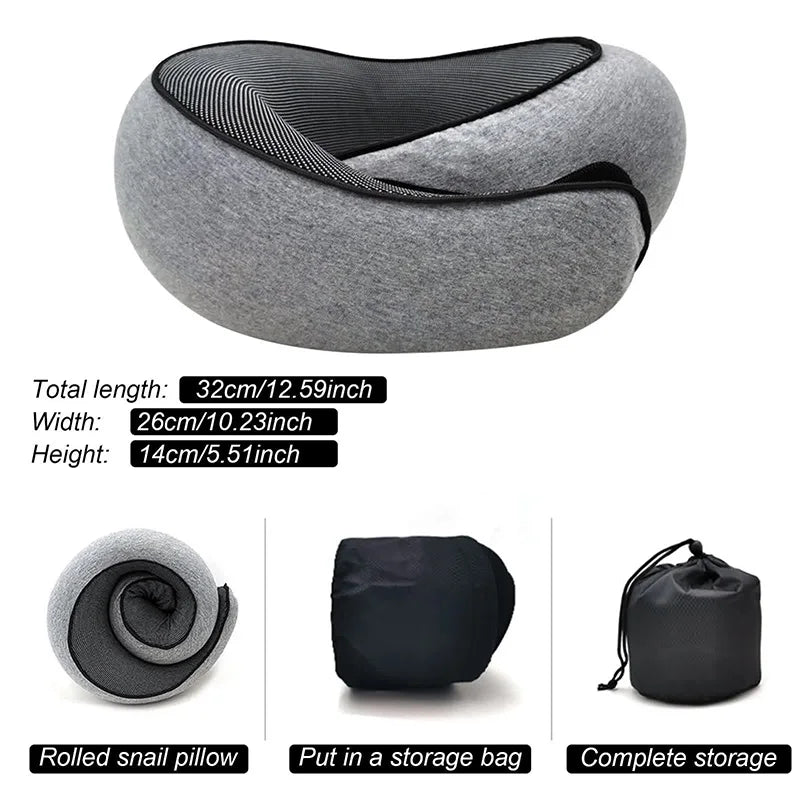 Adjustable Memory Foam U-Shaped Travel Neck Pillow - Snail Style Portable Support for Comfortable Naps
