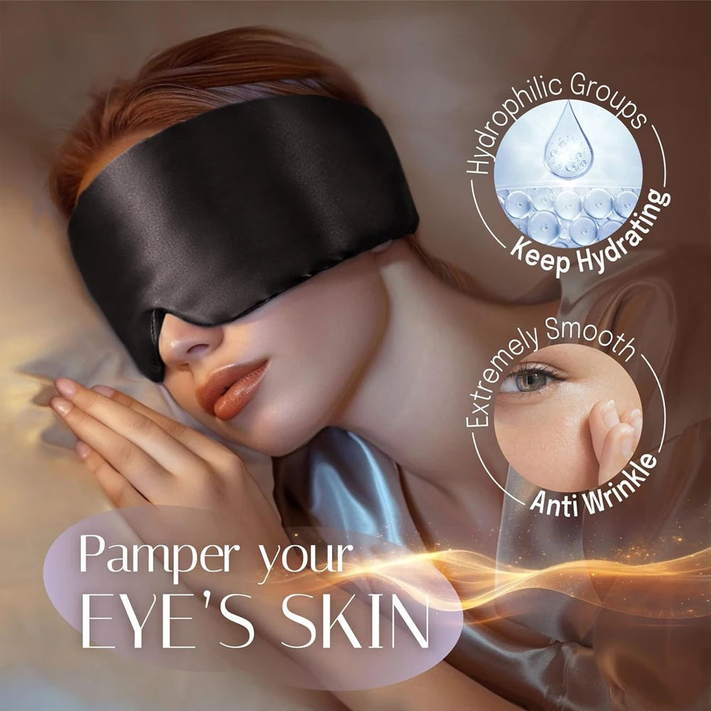 100% Mulberry Silk Eye Mask - Soft Padded Sleep Mask for Light Blocking, Travel Aid, and Comfortable Sleep