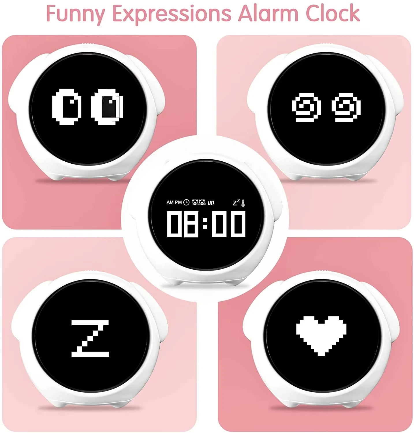 Wireless Smart Cartoon Alarm Clock for Kids - Digital Emotion Table Clock with Light
