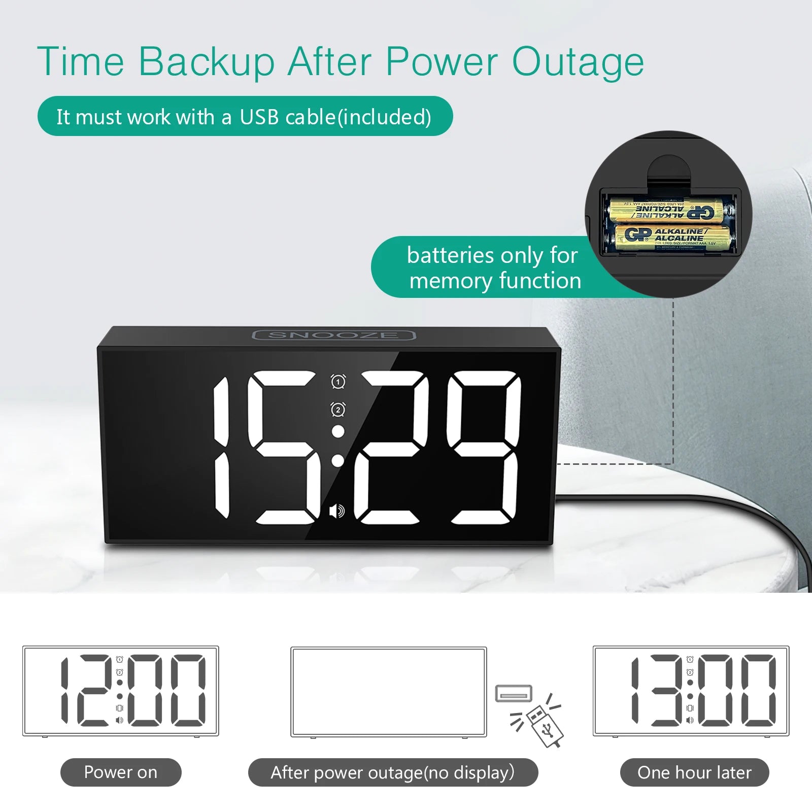 ORIA 7.5'' LED Vibrating Alarm Clock with Loud Alarm and Bed Shaker - Ideal for Heavy Sleepers and Hearing Impaired