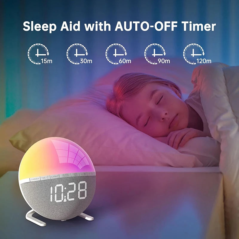Colorful Sunrise Alarm Clock - Wake Up Light with Natural Sounds for Bedroom and Living Room Decor