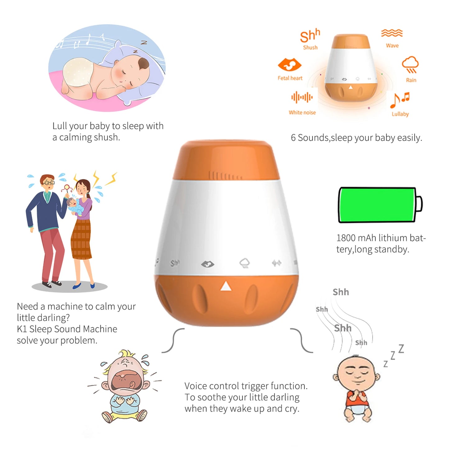 Baby White Noise Machine Smart Music Voice Sensor Infants Bad Sleep Helper Therapy Sound Monitor Generator for Baby Adult