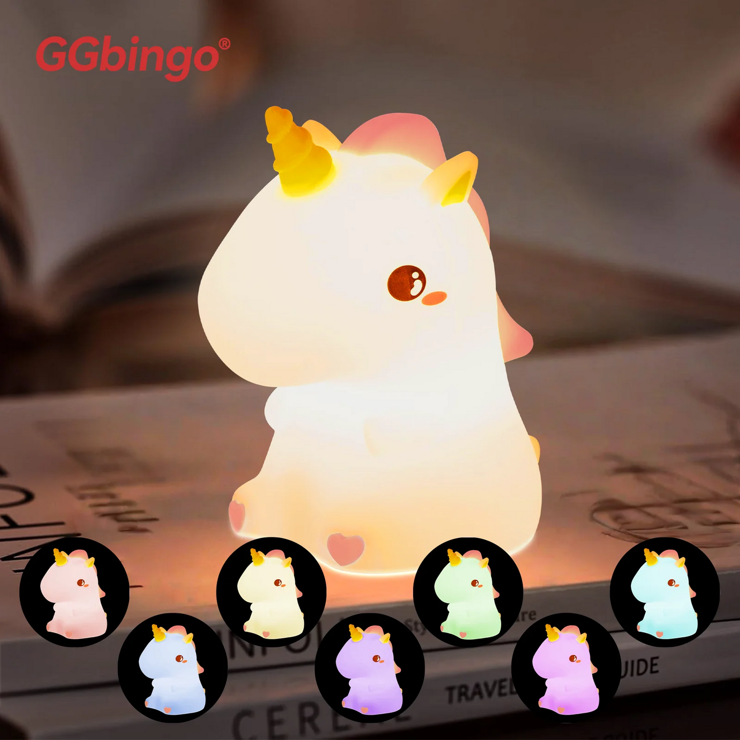 GGbingo Rechargeable Cute Capybara Night Light Novelty Dimmable Nursery Nightlight Touch Lamp Silicone Pat Lamp for Kids Room