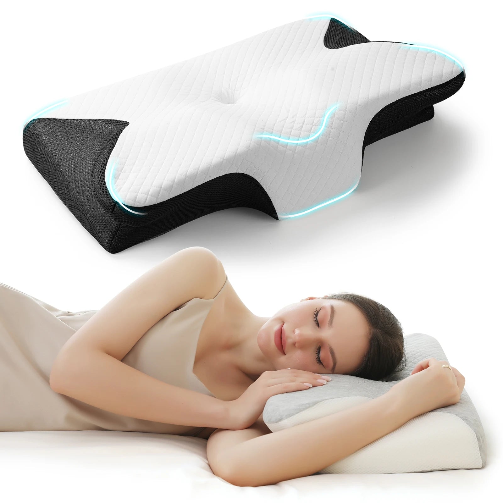 Ergonomic Ice Silk Memory Foam Neck Support Pillow for Adults