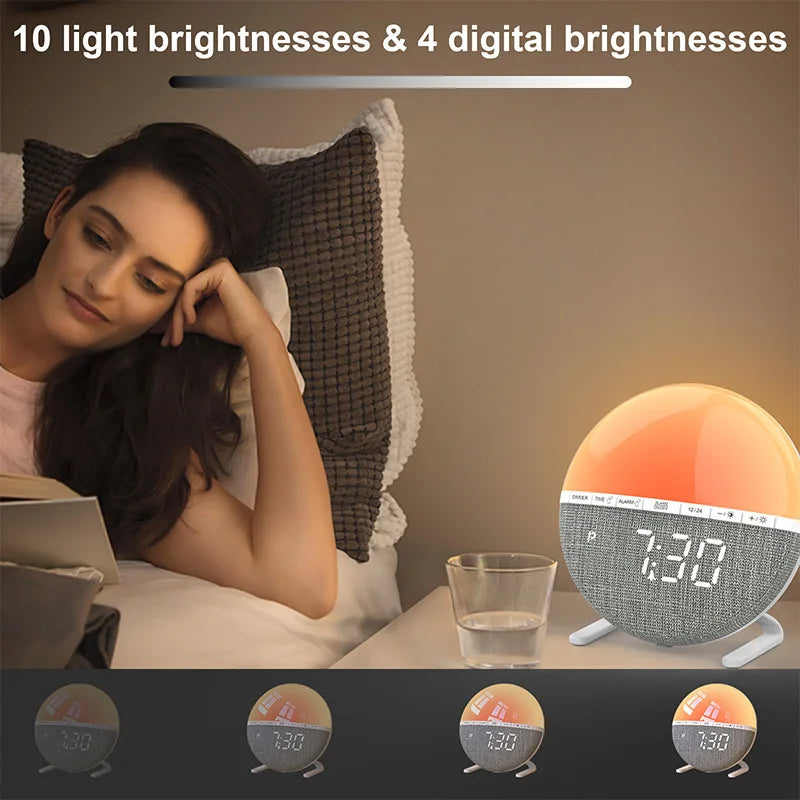 Colorful Sunrise Alarm Clock - Wake Up Light with Natural Sounds for Bedroom and Living Room Decor