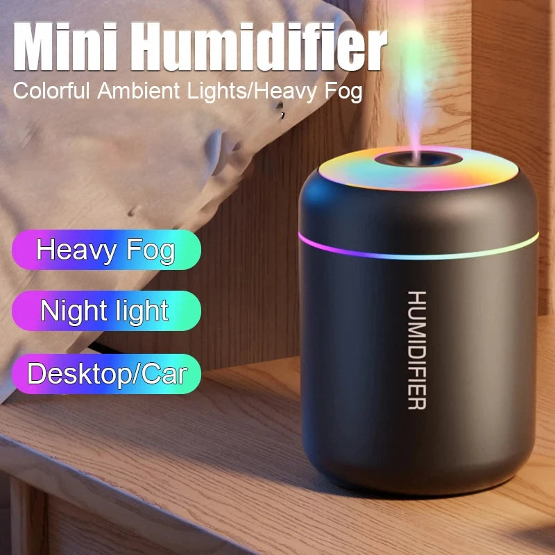 HOMEFISH Mini USB Aroma Diffuser & Humidifier - Essential Oil Purifier with Cool Mist for Home and Bedroom, LED Desktop Humidifier