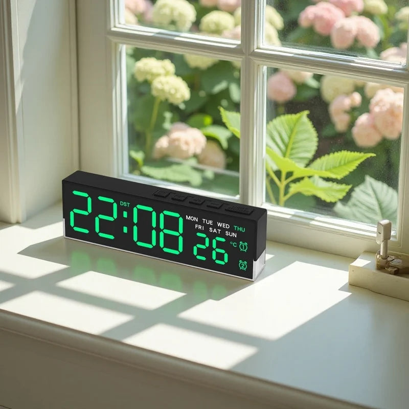 USB-Powered Digital Alarm Clock with White Mood Light, Temperature Display, Dual Alarms, Daylight Saving Time, 3 Brightness Levels, 12/24 Hour Format
