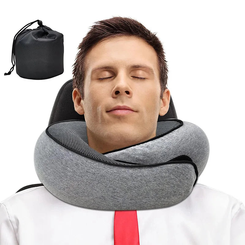 Adjustable Memory Foam U-Shaped Travel Neck Pillow - Snail Style Portable Support for Comfortable Naps