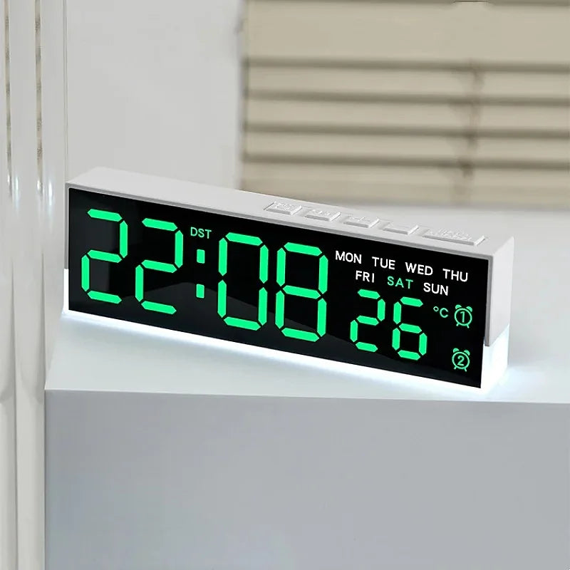 USB-Powered Digital Alarm Clock with White Mood Light, Temperature Display, Dual Alarms, Daylight Saving Time, 3 Brightness Levels, 12/24 Hour Format