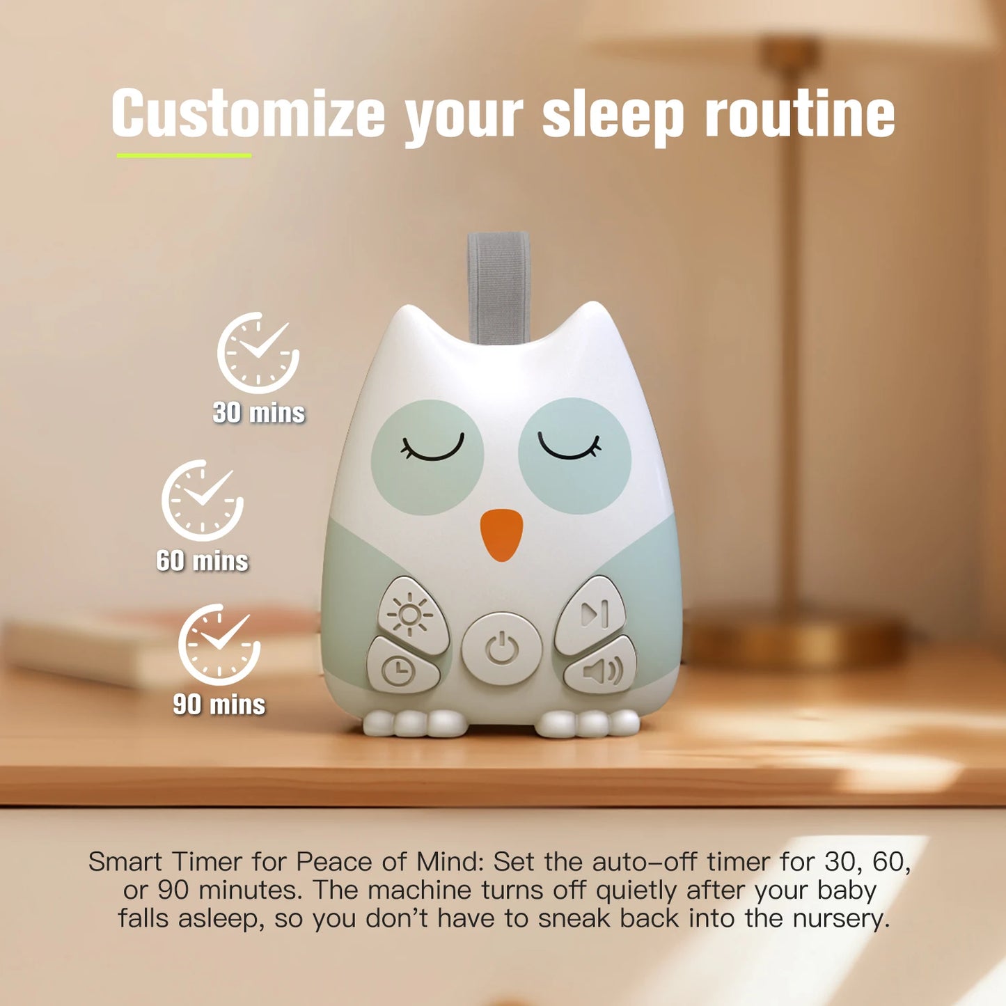 Portable White Noise Sound Machine for Baby 30 Soothing Sounds Crying Sensor for Infants with Night Light Timer Rechargeable