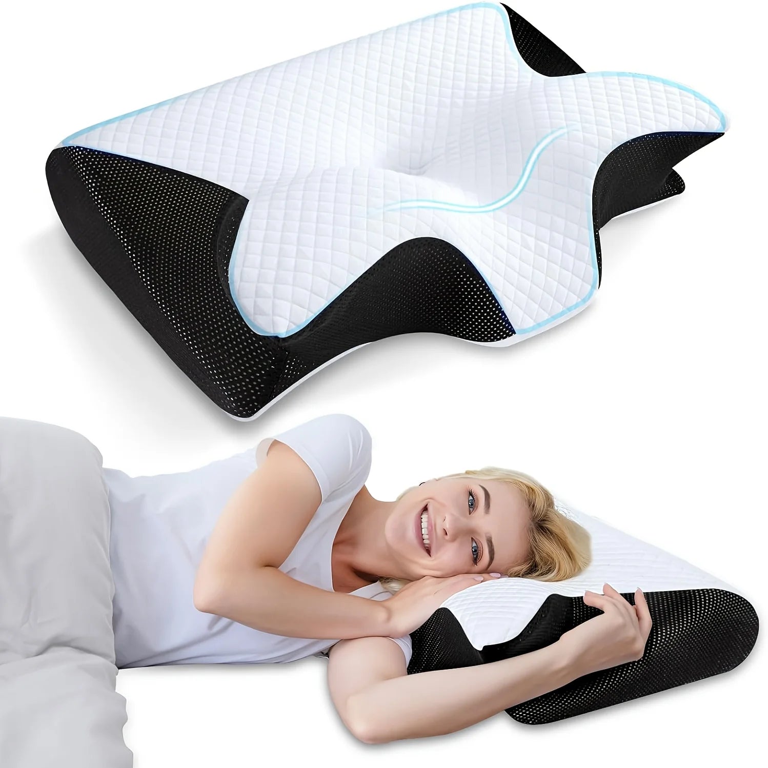 Ergonomic Ice Silk Memory Foam Neck Support Pillow for Adults