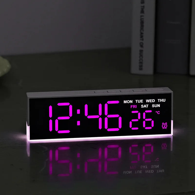 USB-Powered Digital Alarm Clock with White Mood Light, Temperature Display, Dual Alarms, Daylight Saving Time, 3 Brightness Levels, 12/24 Hour Format