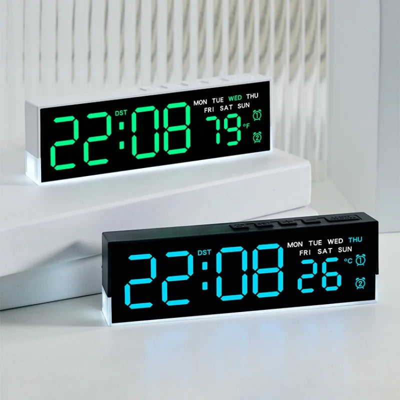 USB-Powered Digital Alarm Clock with White Mood Light, Temperature Display, Dual Alarms, Daylight Saving Time, 3 Brightness Levels, 12/24 Hour Format