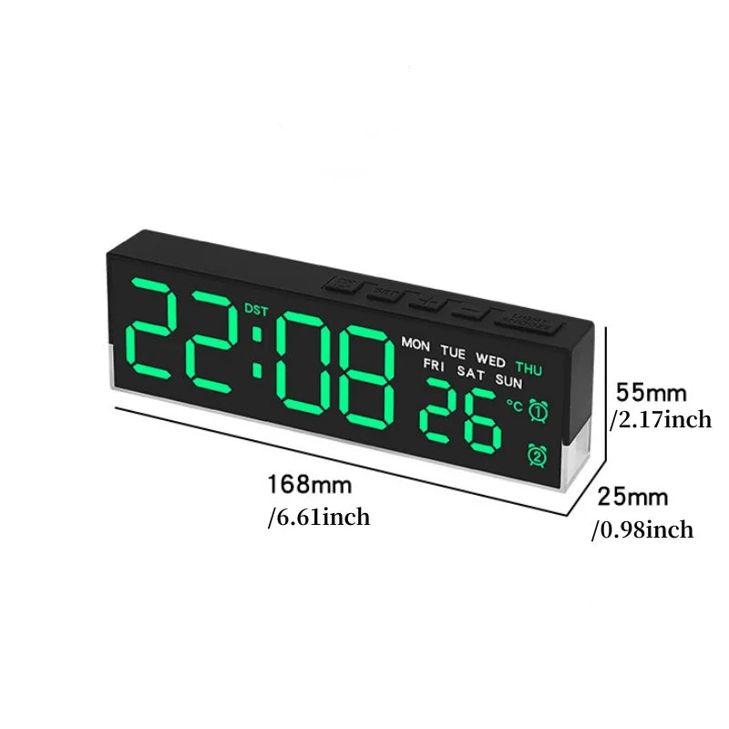 USB-Powered Digital Alarm Clock with White Mood Light, Temperature Display, Dual Alarms, Daylight Saving Time, 3 Brightness Levels, 12/24 Hour Format