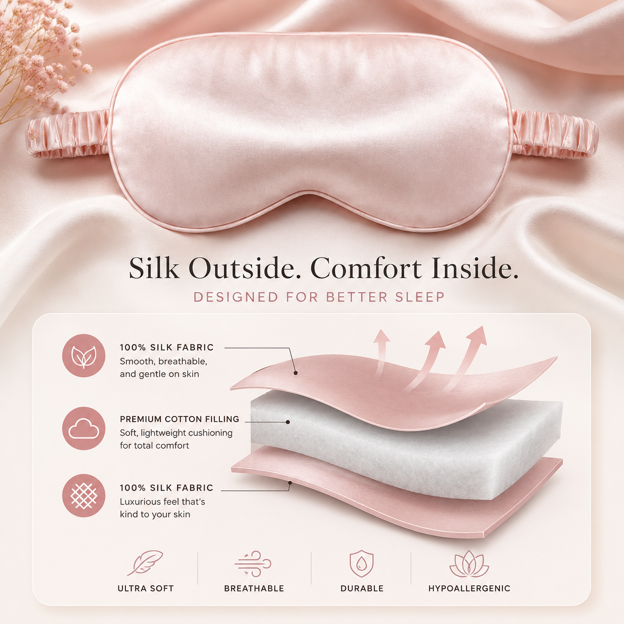 Pure Mulberry Silk Sleep Mask - Soft & Breathable